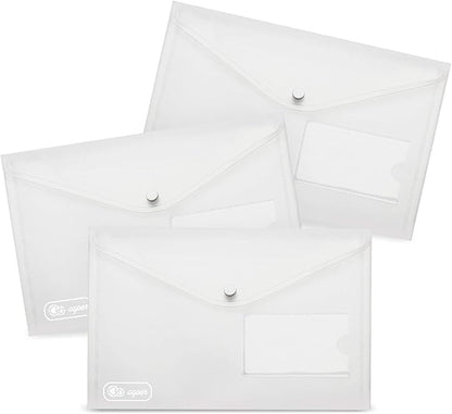 24 Pack A5 Plastic Envelopes - Agoer Clear Plastic Poly Envelope with Button Snap Closure, Clear Plastic Folders for Documents, Plastic File Bag Filing Envelopes for School Work Office Organization