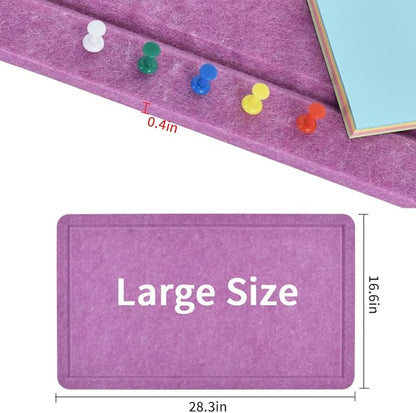 Vuzvuv Violet Purple 28"x16" Large Cork Board with 50 Push Pins & Sticky Notes, Self-Adhesive Bulletin Board No Damage for Wall, Felt Pin Board for Paste Notes, Photos, Schedules Offices Home