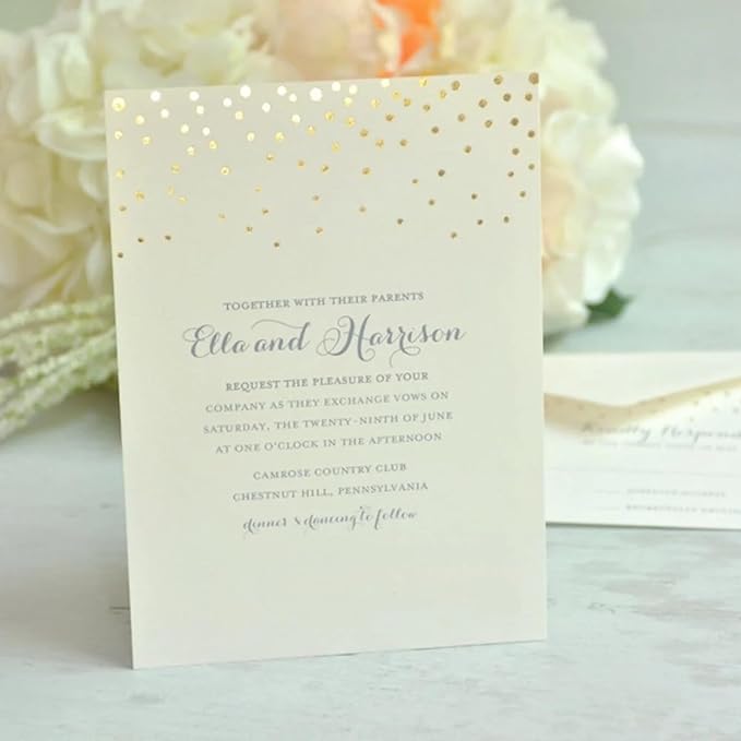 Gartner Studios Gold Foil Dots Print-at-Home Wedding Invitation Kit, Includes Response Cards, Cream White, 5” x 7” and 3.5” x 5”, Set of 50, 47027