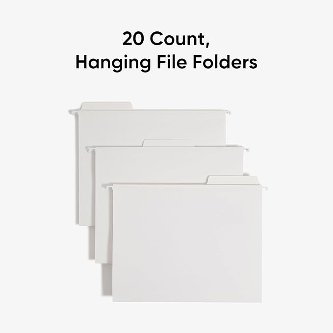 Smead FasTab Hanging File Folder, 1/3-Cut Built-in Tab, Letter Size, White, 20 per Box (64002)