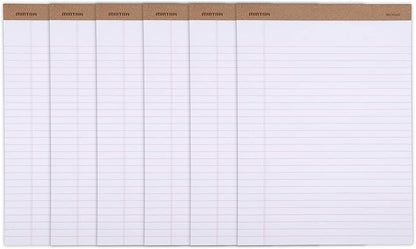 Mintra Office Recycled Writing Pads 6pk (White, Wide Ruled (8.5in x 11in)) - 50 Sheets per Notepad, Micro perforated, Legal Pad, Notebook Paper for School, College, Office, Business