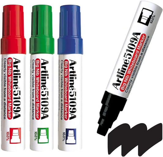 Artline 5109A Magnum White Board Markers Dry Erase with Jumbo Big Nib For Clear, Visible Lettering, Black, Red, Blue, and Green - 4 Pack