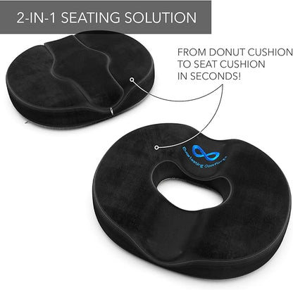 Everlasting Comfort Donut Pillow for Hemorrhoids, Tailbone Pain Relief Cushion - 2-in-1 Hemorrhoid Pillow & Seat Cushion - Memory Foam Donut Pillow for Tailbone Pain - Butt Pillow & Butt Cushion