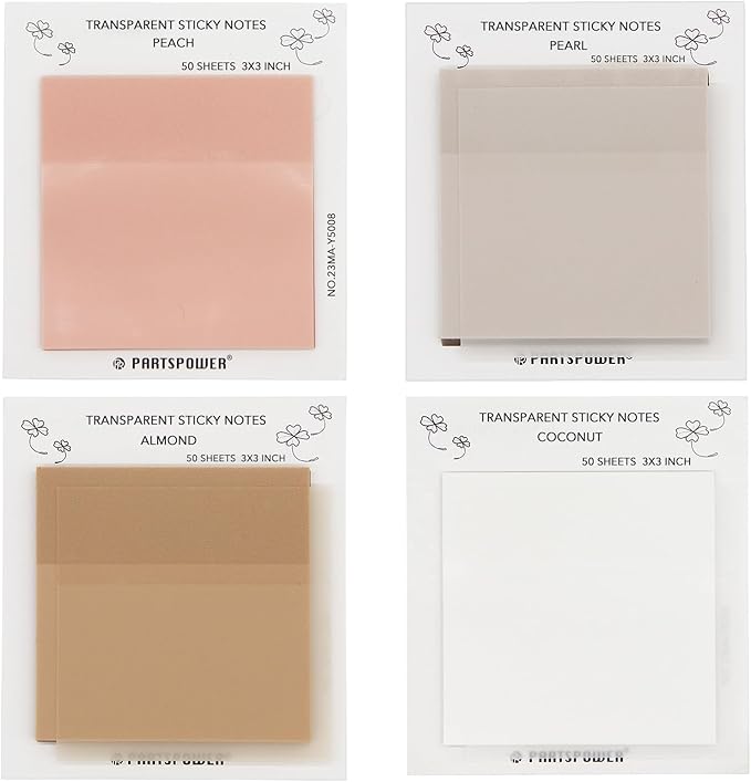Pastel Transparent Sticky Notes, 4 Pads 3X3 Inch See Through Annotating Sticky Notes for Annotating, Bible Journaling Supplies, Office School Supplies, 50 Sheets/Pad