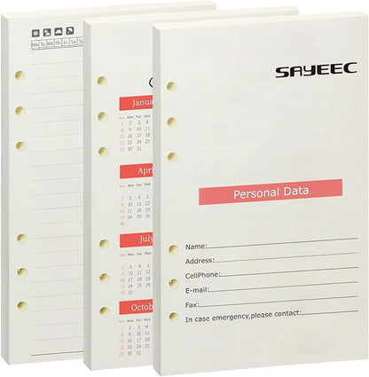 SAYEEC A5 Refill Paper Loose Leaf Lined Paper for A5 Planner Organizer, 80 Sheets 6 Holes Ring Binder Planner for Journals Notebooks Diaries Inserts (3 Pack Refillable Paper)