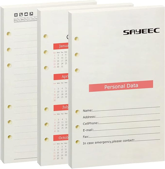 SAYEEC A5 Refill Paper Loose Leaf Lined Paper for A5 Planner Organizer, 80 Sheets 6 Holes Ring Binder Planner for Journals Notebooks Diaries Inserts (3 Pack Refillable Paper)