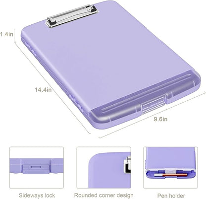 Piasoenc Clipboard with Storage, 8.5 x 11 Organization Box with Pen Holder and A4 Legal Paper Folder, Heavy Duty Plastic, Folio & Side-Opening, Low Profile Clip, for Nurses, Teachers, Purple