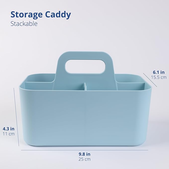 BLUE GINKGO Stackable Organizer Caddy – Korean-Made Portable Tote for Bathroom, Office, Crafts, or School Supplies (Rectangle, Blue)