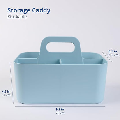 BLUE GINKGO Stackable Organizer Caddy – Korean-Made Portable Tote for Bathroom, Office, Crafts, or School Supplies (Rectangle, Blue)
