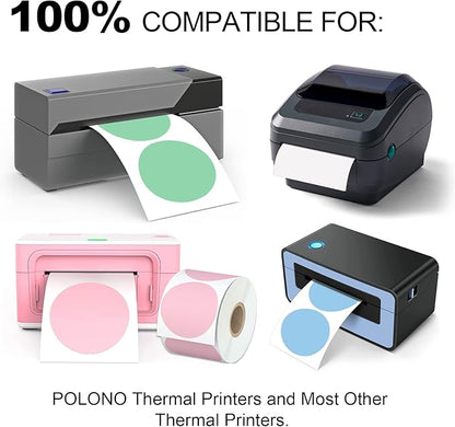 Misofuki 2" 750 Labels White Circle Direct Thermal Stickers Labels Roll Compatible with Zebra, Rollo, MUNBYN, Self-Adhesive Round Direct Thermal Labels