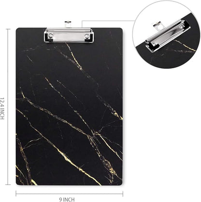 WAVEYU Hardboard Office Clipboard, Decorative Clipboard with Low Profile Clip Chic Marble Design for Students Classroom School and Office Use, Black (12.5"x9")