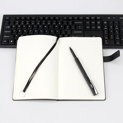 A5 Hard Cover Notebook with Pen Holder, Gold Edges & 180° Lay Flat - Large 5x8.25 Dot Grid, Bookmark, Gift Box - Durable Journal for Office, Study, Travel - Writers, Students(Black)