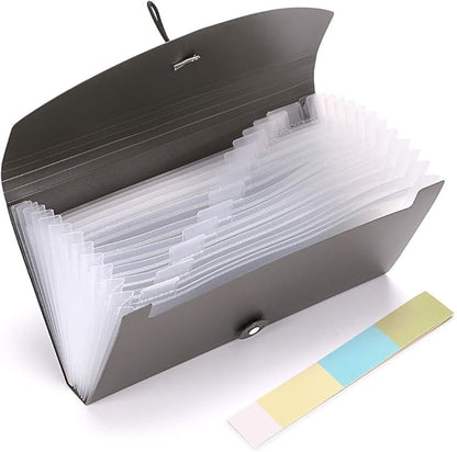 BTSKY Expanding File Folder -13 Pockets Small Accordion File Folder Expandable Card Ticket Holder File Storage Folder Check Bill File Folder Plastic Business Document Organizer Wallet Case New Grey