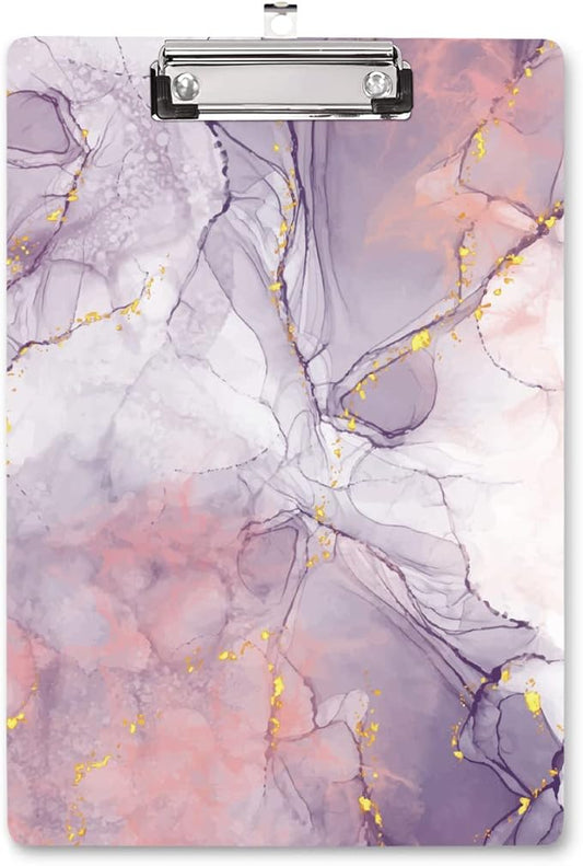 WAVEYU Cute Hardboard Office Clipboard, Clipboard with Low Profile Clip Designed for Students Classroom School and Office Use, Purple Marble(12.5"x9")