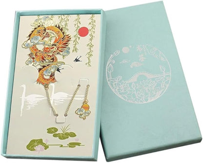 MOZART Gift Box Chinese Dragon Chinese Style Brass Bookmark Classical Mythological Characters Mountain and Sea Sutra Series Creative Cultural Copper Bookmark Metal Bookmarks