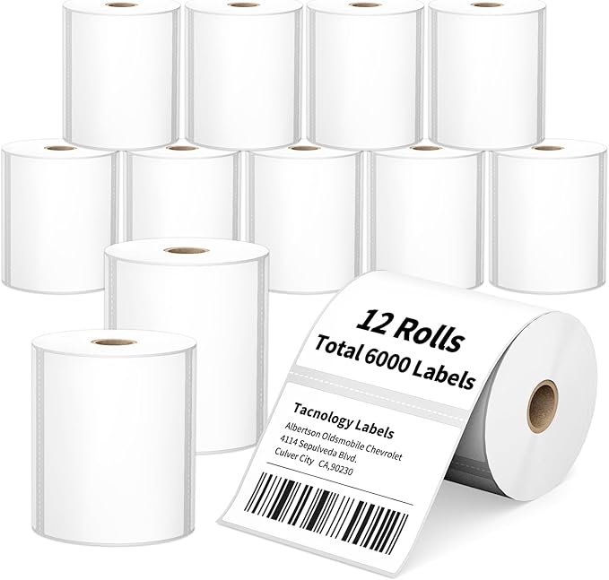 12 Rolls 4" x 3" Direct Thermal Labels - Shipping & Multipurpose Labels for Barcode Postage - Adhesive & Perforated, Compatible with Zebra Desktop Printers & Rollo Label Printer,500 Labels/Roll