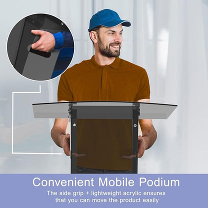Acrylic Podium Stand with Storage Shelf,Segmented Black Lecterns & Podiums,Pulpits for Churches、Conference、Speeches、Weddings、Classroom、Concert,43" H Professional Presentation Podiums