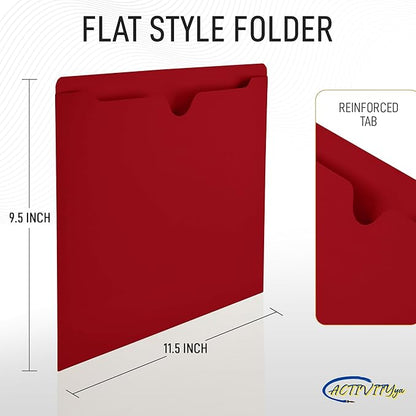 Red File Jackets, Flat-No Expansion, Letter Size, Reinforced Straight-Cut Tab, 10 Pack
