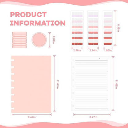 Discbound Notebook, 8-Disc Disbound Planner with Removable Pages, 180 Pages Spiral Notebook, Poly Cover Discbound Planner for Work, Travel, Note Taking(With Index Sticker),Pink,A5