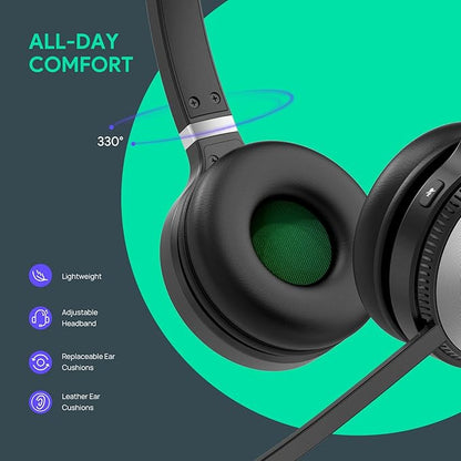 Yealink WH66 Stereo Wireless DECT Headset Teams Certified,Long Wireless Range 160m/525ft,Talk Time 14H,Speaker,Work with PC/Laptop/Desk Phone,Cell Phone (USB-A,Bluetooth),Noise Canceling Microphone