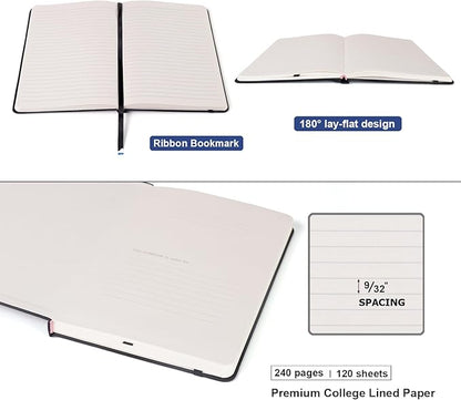 Comix 6 Pack Lined Journal Notebooks for Work, 240 Pages, 5.5"x8.3", Black, Hardcover, A5 Medium College Ruled, Journaling Notebooks for Notes-Taking, Fits for Office School Home