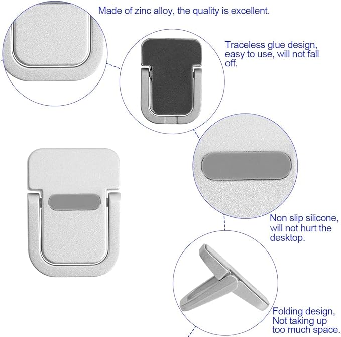 2Pcs Self-Adhesive Keyboard Stand for Desk, Adjustable Laptop Stand Riser Feet, Aluminum Portable Laptop Kickstand Aluminum Stable for MacBook, 10-18" Laptop, iPad(Silver)