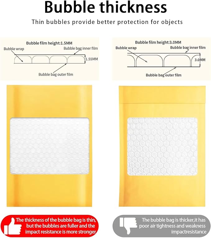 DaSen Kraft bubble mailers 6x9 Inch 100 Pack,Self-Sealing Paper Envelopes for Packaging,Strong Adhesion Envelope Mailers, Small Waterproof Cushioned Padded Shipping Bags Yellow #0