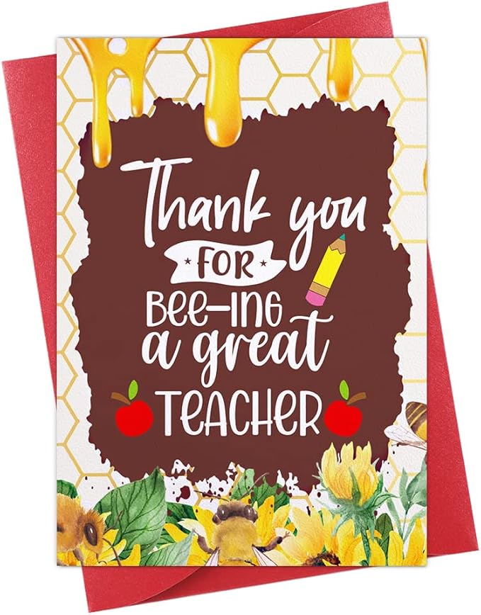 FaCraft Teacher Appreciation Cards, Thank You Cards with Envelopes, 4 x 6,Thank You for Helping Me Grow, for Preschool Kindergarten Teacher Gift Card from Kids Students Daycare (Honey)