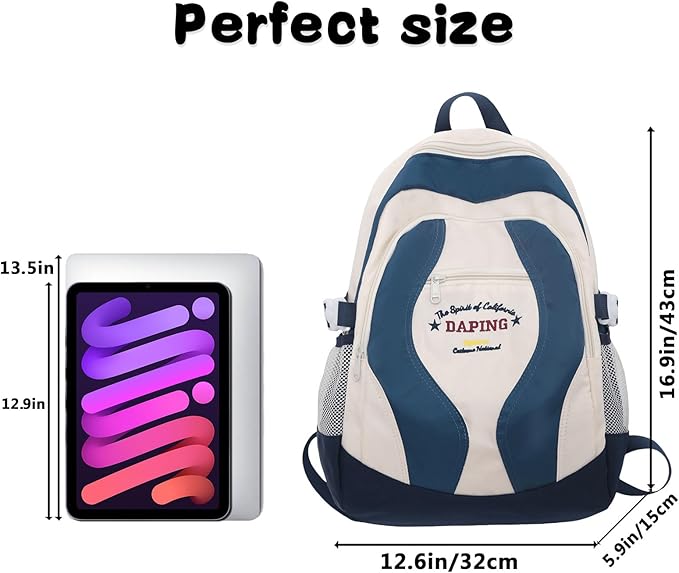 Teclado Fashion Backpack Large Bookbag Waterproof Laptop Bag Lightweight Casual Travel Daypacks (Blue)