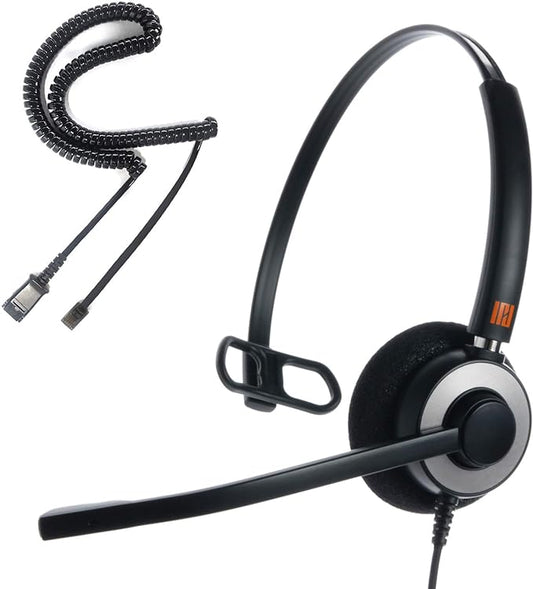 IPD IPH-160 Phone Headset with Noise Cancelling Microphone for Office and Call Center- Comapatible with Polycom VVX, Aastra,Avaya Digital, Nortel,Samsung,Mitel landline Phones.