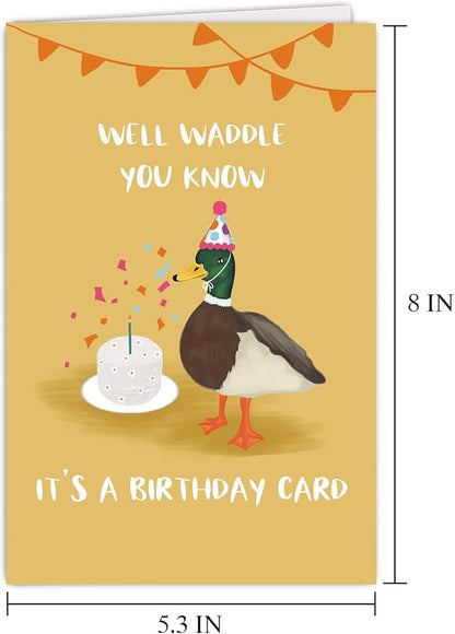 Supoeguk Cute Duck Birthday Card for Duck Lover, Funny Duck Pun Birthday Card for Him Her, Well Waddle You Know It's A Birthday Card