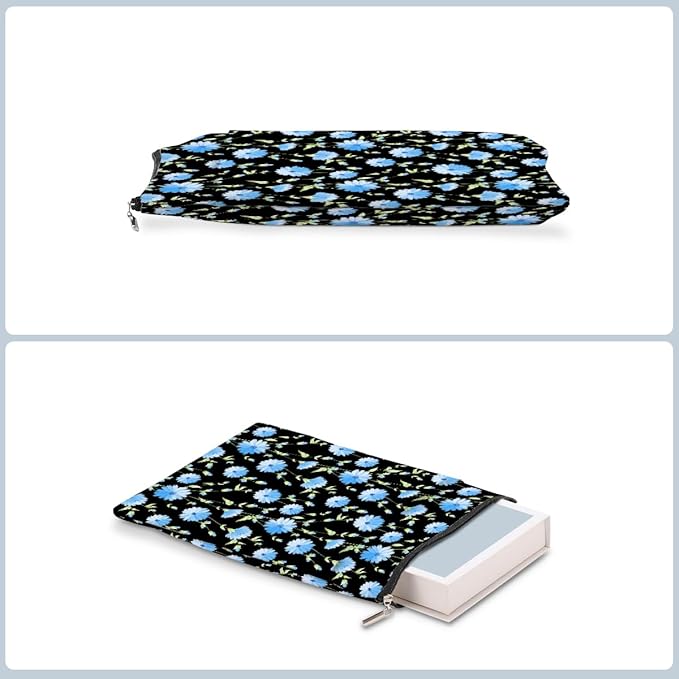 Blue Flower Pattern Book Lovers Gifts Waterproof Book Sleeve Book Pouch Book Protector with Zipper and Front Pocket BookCover Case for Women Best Friend Grandma Book Accessories Book Club Gifts