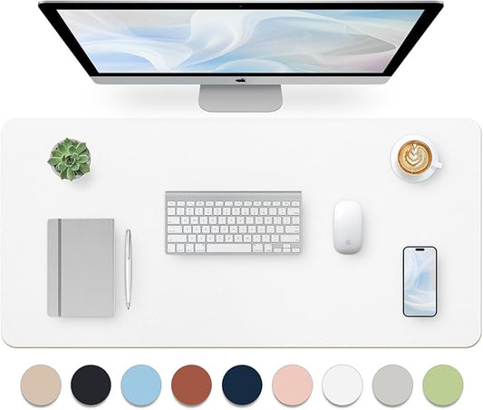 Leather Desk Pad, Large Mouse Pad, Non-Slip Desktop Mat, Leather Desk Blotter, Computer Desk Pad, Waterproof Desk Protector Mat for Home Office and Decor - White (35.4×15.7 Inches)