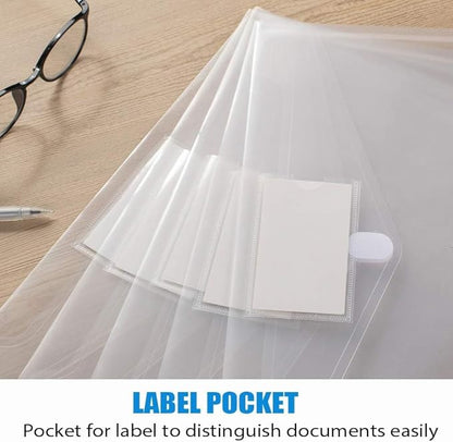 Sooez 50 Pack Plastic Envelopes Poly Envelopes, Clear Document Folders US Letter A4 Size File Envelopes with Label Pocket for School Home Work Office Organization, Clear