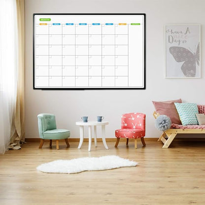 JILoffice Large Dry Erase Calendar Whiteboard - Magnetic White Board Calendar Monthly 60 X 40 Inch, Black Aluminum Frame Wall Mounted Board for Office Home and School
