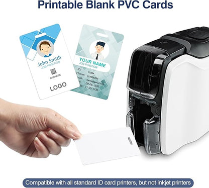 20 Pack Premium Blank PVC Cards with Slot Punch on Short Side - Vertical Slot Punch Blank ID Cards- CAETOUNG CR80 30 Mil Graphic Quality White Plastic Cards for Photo ID Badge Printers