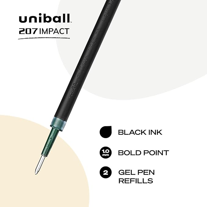 uniball Refill For Gel Impact Gel Pens, Bold Conical Tip, Black Ink, 2/pack
