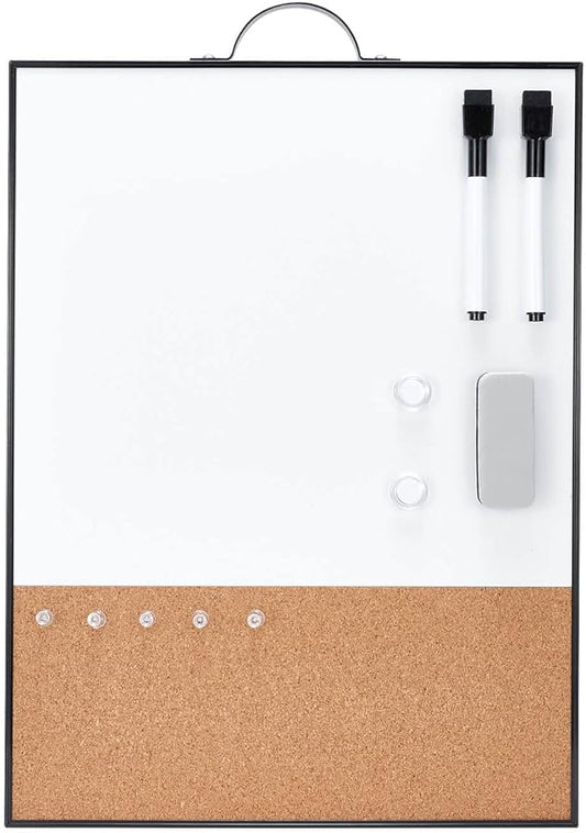 TSJ OFFICE Small Whiteboard Cork-Board - 16" X 12" Portable Aluminum Black Framed Magnetic Dry Erase Board, Small Bulletin Cork Board with Holder for Office, Home and School