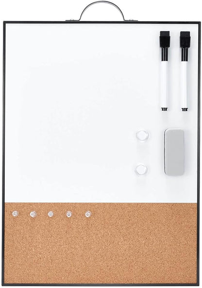 TSJ OFFICE Small Whiteboard Cork-Board - 16" X 12" Portable Aluminum Black Framed Magnetic Dry Erase Board, Small Bulletin Cork Board with Holder for Office, Home and School