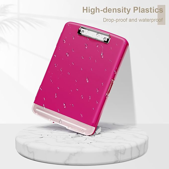 Piasoenc Clipboard with Storage, 8.5 x 11 Organization Box with Pen Holder and A4 Legal Paper Folder, Heavy Duty Plastic, Folio & Side-Opening, Low Profile Clip for Nurses, Teachers, Red