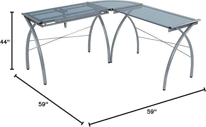 SD STUDIO DESIGNS Futura LS WorkCenter with Tilt Top Adjustable Drafting Table Craft Table Drawing Desk Hobby Table Writing Desk Studio Desk, Silver / Blue Glass