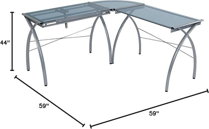 SD STUDIO DESIGNS Futura LS WorkCenter with Tilt Top Adjustable Drafting Table Craft Table Drawing Desk Hobby Table Writing Desk Studio Desk, Silver / Blue Glass