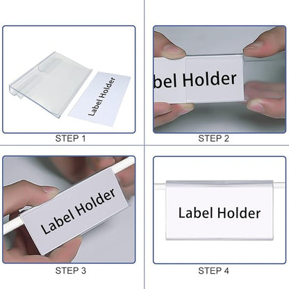 Diteje 20 Pack Plastic Wire Shelf Label Holder,Shelving Rack Retail Sign Hook Labels Clip On with Paper Inserts,2.36x1.50inch