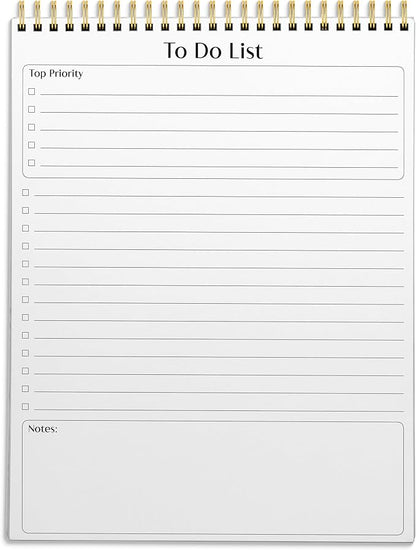 Better Office Products To Do List Notepad, 8.5" x 11", Planning Note Pad, 50 Sheets, Double Wire Spiral, Daily Agenda Productivity Checklist Organizer,(1 Pack)