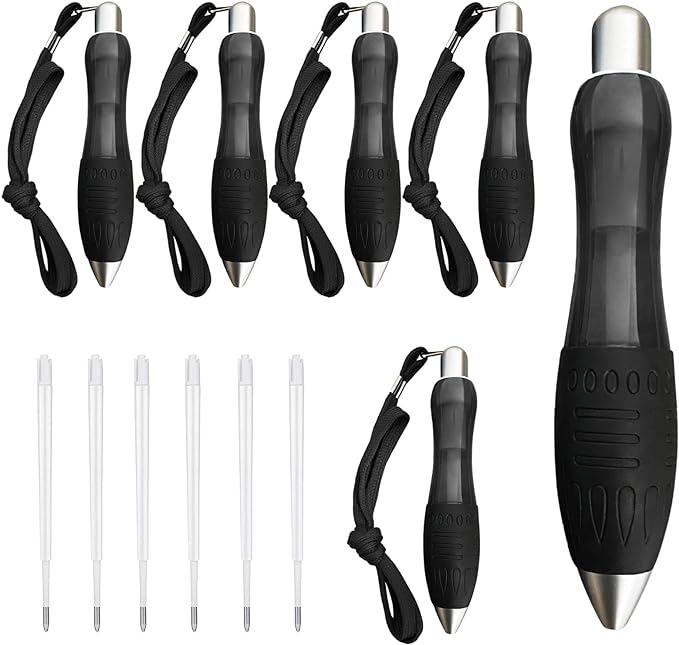 Big Fat Pens (12 Pack) Aids Writing For Tremor, Arthritis, Parkinson, Handicap, Carpal Tunnel Large Wide Grip Pens Retractable Ballpoint Pens (6 Pens + 6 Extra Refills)(Black)