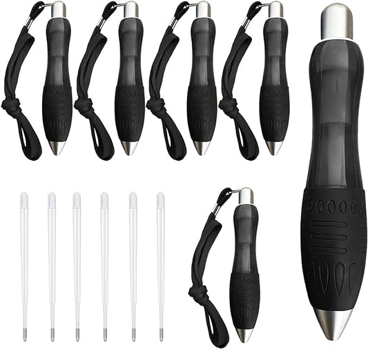 Big Fat Pens (12 Pack) Aids Writing For Tremor, Arthritis, Parkinson, Handicap, Carpal Tunnel Large Wide Grip Pens Retractable Ballpoint Pens (6 Pens + 6 Extra Refills)(Black)