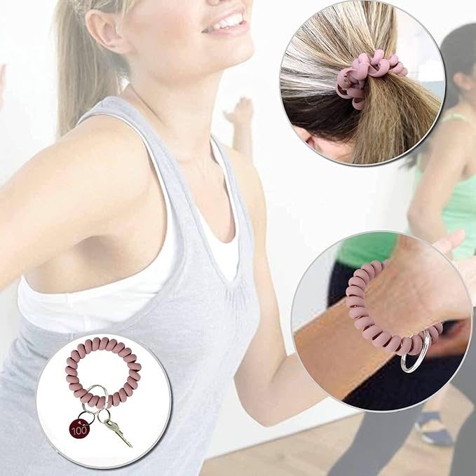 BIHRTC 6Pcs Wrist Coil Keychain Spiral Bracelet Wristband Stretchable Key Holder