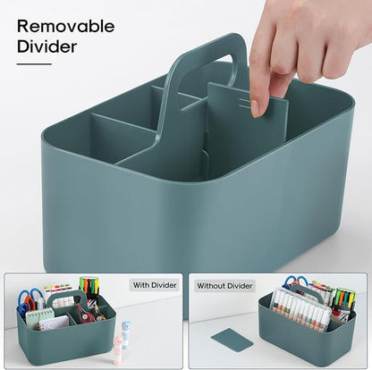 Multiuse Caddy Organizer with Handle - Stackable Plastic Tote Bin - Art Craft Supplies, Office, Desk, Stationery Pen Holder, Kitchen, Utensil, Makeup, Bathroom, Shower, Cleaning, Dorm Organizer - Cyan