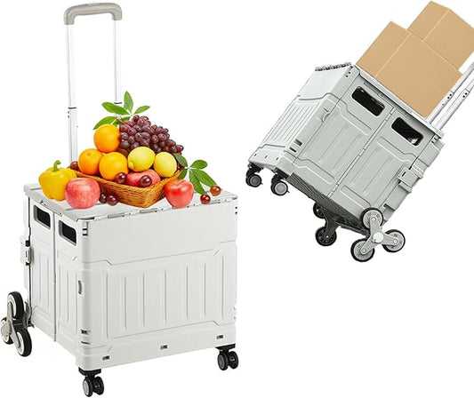 Foldable Utility Cart with Stair Climbing Wheels,Folding Portable Rolling Crate Handcart with Aluminium Alloy Telescoping Handles, Handcart for Grocery Book File Tool Art Supplies-75L