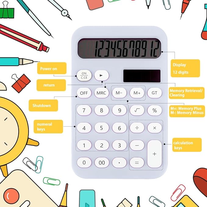 Small Calculator Basic Calculator Cute School Supplies for Girls Purple Desk Accessories Kids Calculator Desktop Calculator Pocket Calculator Office Desk Accessories Solar Calculator Small